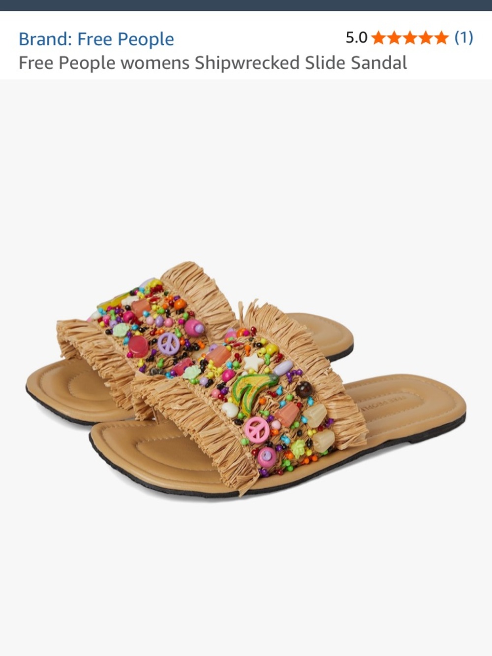 Free People Beige Raffia Slide Sandals with Multicolor Bead Embellishments - Picture 7 of 9